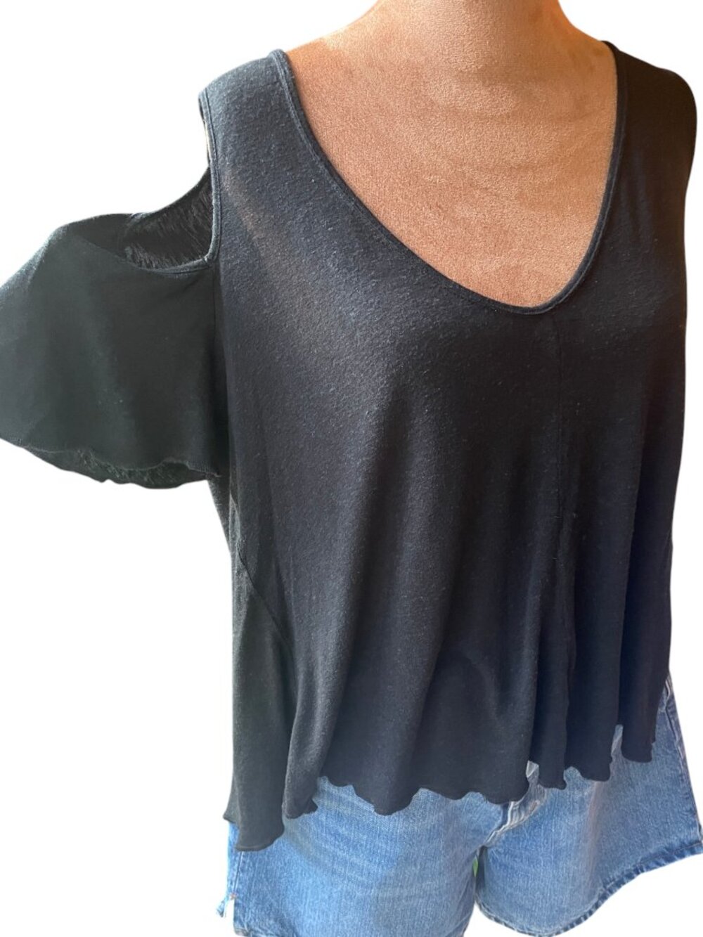 Free People Black Cold Shoulder Top Size S Boho